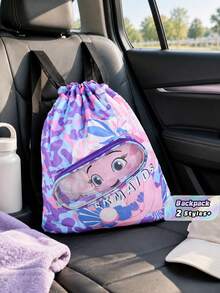 Cartoon Printed Waterproof Drywet Separated Shoulder Backpack, Swimming Bag, Beach Storage Bag, Drawstring Toiletry Bag - Blue - View 1