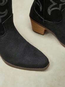Styleloop Women's Shoes Embroidered Coarse High Heel Western Boots Casual - Black A - View 5