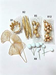1set Lightweight Foam Paper Cake Decoration Kit Diy Reusable Crown Gold Paper Fan Round Sign Happy Birthday Cake Topper Solid Golden Tone Multi Style Baking Insert Picks For Birthday Party Dessert Table Home Party Baking Decor Accessories - gold - View 9