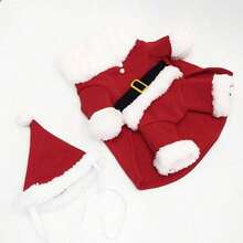 PETSIN 1set Santa Claus Costume, Santa Hat, Cat Winter Clothes, Dog Standing On Two Feet Clothes, Christmas Decorations - Red and White - View 19