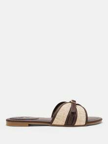 CUCCOO CURVES Fattened Wide Last Cross Sandals Female, Linen Splicing Metal Square Buckle Wide Open Line Flat Bottom Slippers, Summer Wear Open Toe - Coffee - View 5