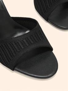 CUCCOO BASICS Women Shoes Multi-Color Knitted Hollow Square Toe Fine High Heel Sandals Simple Commuting Style Spring And Summer Models Are Suitable For Daily Commuting - Black - View 7