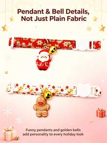 PETSIN Christmas Pet Collar With Bell & Cute Charms, Adjustable Quick Release Breakaway Collar For Cats Small Dogs, Holiday Pet Costume Accessories For Christmas Party & Pet Photo Shoot - Multicolor - View 7