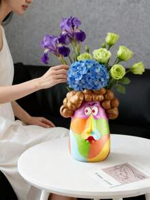 1PC Creative Ins Style Colorful Curly Hair Lady Resin Succulent Planter Pot Funny Cartoon Girl Flower Vase Desktop Ornament Home Office Decor Gift - A - View 6