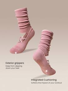 GLOWMODE 1 Pasang Kaos Kaki Katun Lembut Bernapas dengan Tali Jala Bergaris untuk Cengkeraman, Cocok untuk Barre, Balet, Pilates, Studio Tari, dan Aktivitas Kasual Sehari-hari - Dusty Rose - View 4