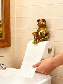 1PC Resin Hand Painted Wall Mounted Gold Frog Fashion Glasses Beer Toilet Paper Holder For Bathroom Kitchen Novelty Animal Decor Funny Gift Ornament Home Decor Accessory - Multicolor - View 4
