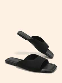 CUCCOO BASICS Fashion Classic Fabric Breathable And Comfortable Commuter Party Banquet Square Toe Flat Sole Shoes Fall Shoes - Black - View 8