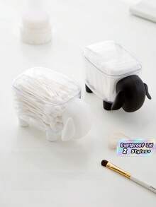 1PC Dustproof Acrylic Cotton Pad Storage Box With Lid Cartoon Pattern Multifunctional Vanity Desk Organizer For Cosmetic Cotton Balls Swabs Sponges Makeup Tools Home Bathroom Bedroom Must Have - Multicolor - View 1