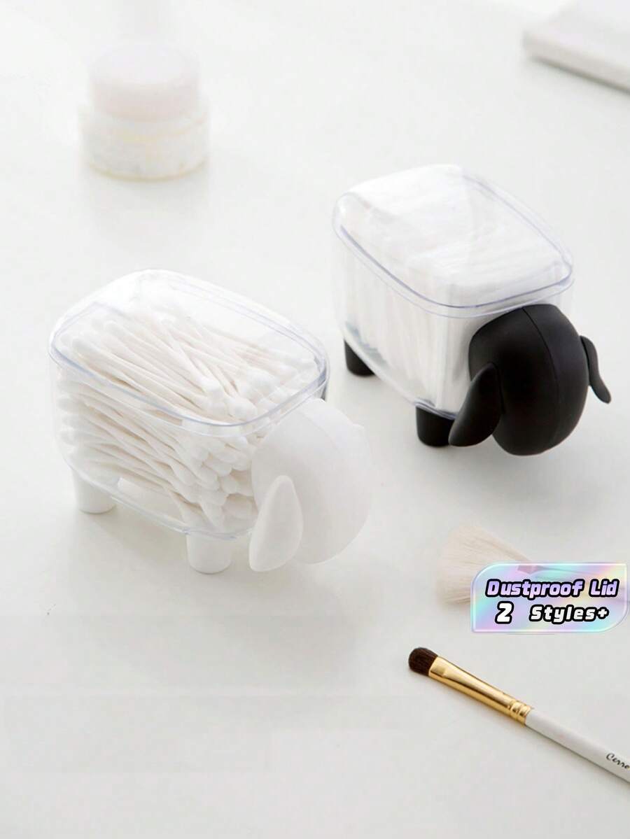 1PC Dustproof Acrylic Cotton Pad Storage Box With Lid Cartoon Pattern Multifunctional Vanity Desk Organizer For Cosmetic Cotton Balls Swabs Sponges Makeup Tools Home Bathroom Bedroom Must Have - Multicolor - View 1