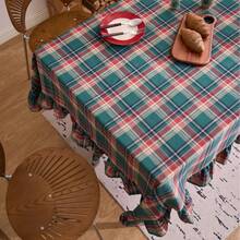 Cirelle 1pc Christmas Red And Green Plaid Tablecloth | Ruffled Edge Rectangular Plaid Table Cover For Holiday Dining, Party, Kitchen & Dining Room Decor - Green - View 7