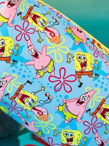 SpongeBob SquarePants | SHEIN PU皮革化妝包，印花拉鍊收納袋，化妝收納包，多功能旅行盥洗包，可收納日常用品、文具及各種小雜物 - 藍色 - 查看 4