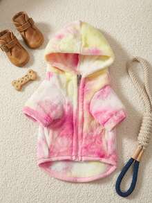 PETSIN 1pc Tie-Dye Pink Fleece Warm Zip-Up Pet Coat For Cats & Dogs - Multicolor - View 4