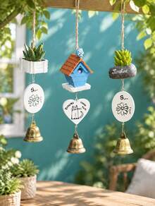 Cute Resin Wind Chime With Metal Bell, Bird House Bird Figurine Hanging Pendant, Wooden Tag Printed Ornament, For Room Window Car Rearview Mirror Decor, Creative Birthday Festival Gift - multicolor - View 8