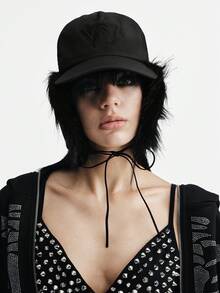 MortiRose 1Pc Black Letter Three-Dimensional Embroidery Simple And Fashionable Baseball Cap, Plush Dark Sweet And Cool Wind Hat Decoration Niche Single Item - Black - View 9