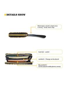 1PC PU Leather Long Zipper Wallet With Wrist Strap Multi Card Slots Large Capacity Classic Leopard Print Texture Clutch Purse Portable Phone Money Card Organizer For Daily Travel Casual Use Unisex Fashion Accessory - Multicolor - View 10