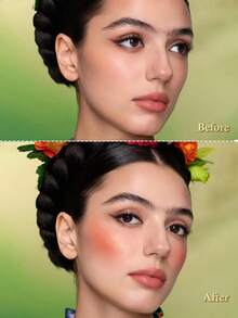 Frida Kahlo X SHEIN 1 Buah - Kotak Kertas Berbentuk Bunga, Warna Perona Pipi Oranye, Dengan Kilauan Mutiara, Ciptakan Tampilan Riasan Sempurna - Jeruk persik - View 4