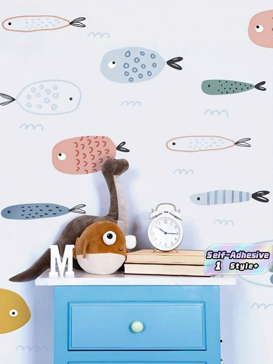 2SET PVC Self Adhesive Removable Waterproof Durable Bohemian Style Funny Fish Pattern Wall Decals Stickers Multipurpose For Bedroom Living Room Hallway Entryway Home Decor Activity Space Decoration Party Event DIY Gift - multicolor - View 1