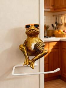 1PC Resin Hand Painted Wall Mounted Gold Frog Fashion Glasses Beer Toilet Paper Holder For Bathroom Kitchen Novelty Animal Decor Funny Gift Ornament Home Decor Accessory - Multicolor - View 5