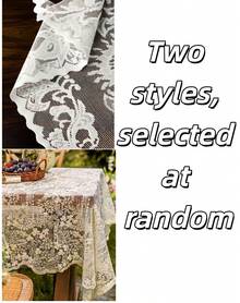 1PC Elegant White Lace Polyester Tablecloth, Floral Pattern Woven, Round/Rectangle For Wedding, Birthday, Thanksgiving, 4th July, New Year, Home, Party - Beige - View 10