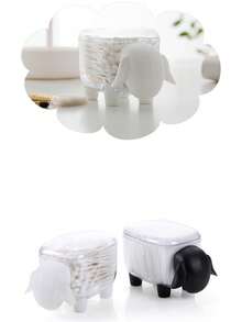 1PC Dustproof Acrylic Cotton Pad Storage Box With Lid Cartoon Pattern Multifunctional Vanity Desk Organizer For Cosmetic Cotton Balls Swabs Sponges Makeup Tools Home Bathroom Bedroom Must Have - Multicolor - View 5
