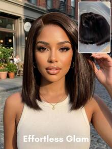 ALL READY WIG Bye-Bye Slip 7x5 Lace Closure Glueless 100% Human Hair Transparent Lace Dark Chocolate Brown Side Part Yaki Straight Bob Wig With Invisi Drawstring Pre-Bleached Knots Breathable Cap Glueless Parting Flexibility Beginner Friendly - S4 - View 2