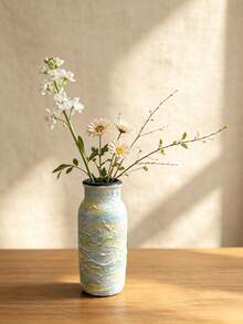 1PC Piece Resin Handpainted Textured Waterproof Blue Yellow Ombre Flower Vase For Living Room Dining Table Modern Farmhouse Home Decor Housewarming Gift Table Centerpiece - A - View 7