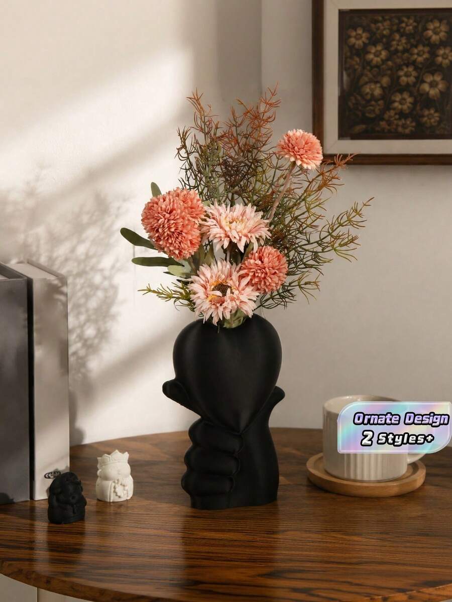 1PC Standard Size Hand Held Heart Artistic Human Figure Shaped Minimalist Tabletop Vase Planter For Fresh Dried Flower Display Elegant Modern Home Living Room Bedroom Office Desktop Centerpiece Decor Essential - A - View 1
