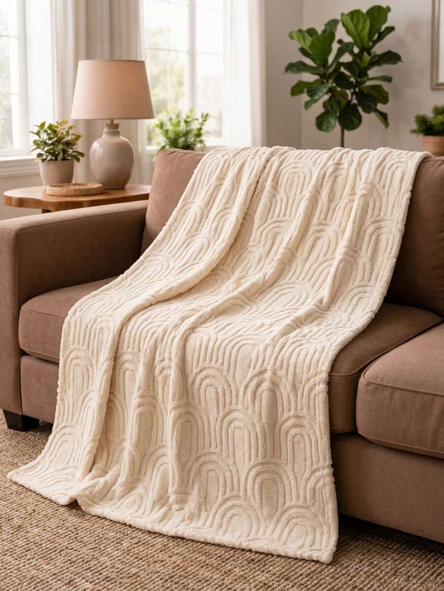 Cirelle Cream Throw Blanket For Couch, Ultra Soft Plush Jacquard Fleece Blanket With Geometric Arch Pattern, Lightweight Warm Cozy Blanket For Bed, Sofa, Living Room Decor - Beige - View 1
