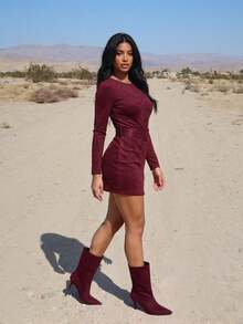 Daringsoles Burgundy Fashion Soft Fabric Sexy Stiletto Heel Ankle Boots Fall Boots - Deep burgundy - View 7