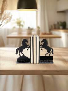 2/4PCS Metal Iron Rustproof Sturdy Creative Rearing Horse Silhouette Cutout Bookend Bookshelf Organizer For Desktop Home Office Desk Study Room Decorative Gift - View 4