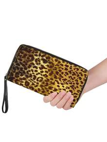 1PC PU Leather Long Zipper Wallet With Wrist Strap Multi Card Slots Large Capacity Classic Leopard Print Texture Clutch Purse Portable Phone Money Card Organizer For Daily Travel Casual Use Unisex Fashion Accessory - Multicolor - View 6