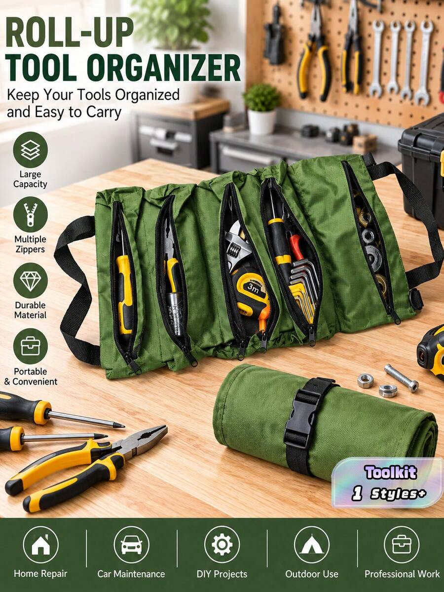 1pc Heavy-Duty Roll-Up Tool Bag - Oxford Fabric Organizer, Suitable For Mechanics, Electricians, Carpenters, Etc. -, Portable, Stylish Industrial Gear With Multiple Compartments, Tool Storage Organizer - Multicolor - View 1