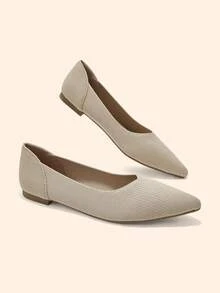 CUCCOO BASICS Women's Pointed Flat Bottom Apricot Knitted Simple Elegant Fashionable And Versatile Women's Flat Sole Shoes Comfortable And Breathable Commuting Fall Shoes - Apricot - View 2
