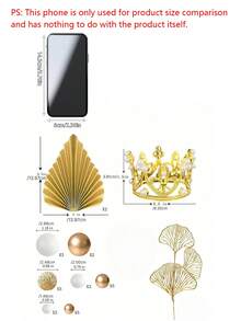 1set Lightweight Foam Paper Cake Decoration Kit Diy Reusable Crown Gold Paper Fan Round Sign Happy Birthday Cake Topper Solid Golden Tone Multi Style Baking Insert Picks For Birthday Party Dessert Table Home Party Baking Decor Accessories - gold - View 3