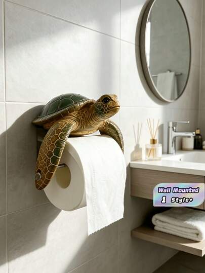 1PC Resin Waterproof Durable Wall Mounted Green Brown Sea Turtle Toilet Paper Holder Nautical Coastal Bathroom Decor Ocean Animal Bath Accessories Beach House Rustic Home Wall Decor