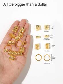 BestieMix 80-Piece Retro Geometric Gold Hollowed-Out Cornrow Hair Rings Hip-Hop Braiding Accessories Detachable Braided Metal Hair Clips - Gold - View 5