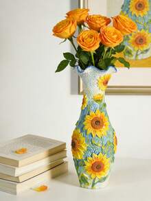 1PC Resin Sunflower Relief Vase Nordic Art Style Home Decor Flower Vase Tabletop Centerpiece For Living Room Entryway Wedding Party Gift - A - View 7