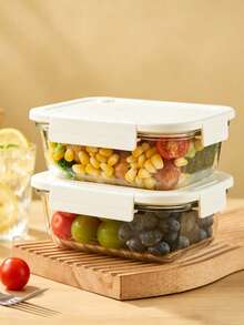 1PC Microwave Can Heat Glass Lunch Boxes For Office Workers, Lunch Boxes For Refrigerators, And Large Capacity Fresh-Keeping Bowls With Rice And Meal Boxes,Kitchen,Christmas Gift - White - View 3