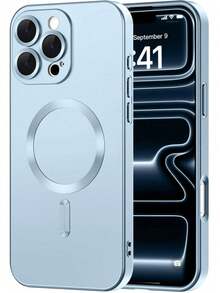 Teckwe 手機殼－新款奢華磨砂半透明磁吸手機殼，相容 iPhone 18 17 16 15 14 13 12 11 Pro Max Air，附防震框架與相機保護蓋，磨砂金屬質感，金屬漆耐磨，鏡頭保護軟框防震保護殼 - 淺藍色 - 查看 19