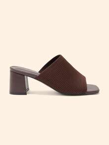 CUCCOO BASICS Spring And Summer Weaving Square Top Hollow High-Heeled Mules Mop, Breathable Open-Toe Mop - Brown - View 6