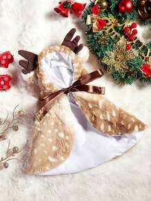 PETSIN Christmas Deer Pattern Hooded Cape Cute Fluffy Warm Cosplay Costume - Brown - View 9