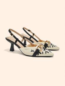 CUCCOO BASICS Women's Fashion Fabric Pointed High-Heeled Shoes, Suitable For Christmas And Spring Wear Fall Shoes - Black and White - View 7