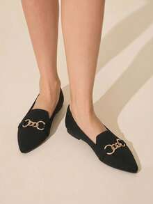 CUCCOO BASICS Stylish Black Knitted Comfortable Breathable Loafers Commuting Dating Party Shopping Party Holiday Vacation Ladies Flat Shoes - Black 1 - View 2