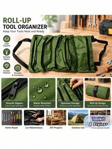 1pc Heavy-Duty Roll-Up Tool Bag - Oxford Fabric Organizer, Suitable For Mechanics, Electricians, Carpenters, Etc. -, Portable, Stylish Industrial Gear With Multiple Compartments, Tool Storage Organizer - Multicolor - View 5