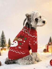 PETSIN 1 PC Christmas Pet Knitted Reindeer Pattern Sweater For Winter,Suitable For Cats And Small To Medium-Sized Dogs - Red - View 8