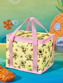 SpongeBob SquarePants | SHEIN 可愛卡通食物印花手提保溫午餐袋，大容量拉鍊手提袋，適合日常餐點攜帶、露營與辦公室使用 - 彩色 - 查看 2