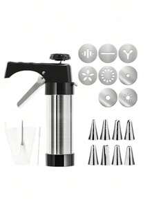 SHEIN 1 buah Alat Pembuat Churros, Alat Pembuat Camilan Amerika Latin Bebas Listrik dari Stainless Steel dengan Berbagai Nozzle, Sikat Pembersih, Set Alat Pemanggang Rumahan, Kit Pemanggang DIY, Peralatan Dapur - Hitam - View 9