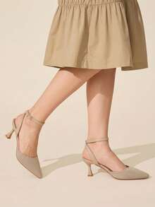 CUCCOO BASICS Fashion Apricot Knitted Fabric Ankle Strap Pointed Stiletto Women's Shoes Comfortable Commute Office Vacation Go Out Essential Women Fall Shoes - Apricot 1 - View 4