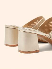 CUCCOO BASICS Women's Mesh High Heel Slide Sandals, Square Toe, Breathable Open Toe, One-Strap Design, Elegant Style For Commute, Dating And Casual Wear - Gold - View 4
