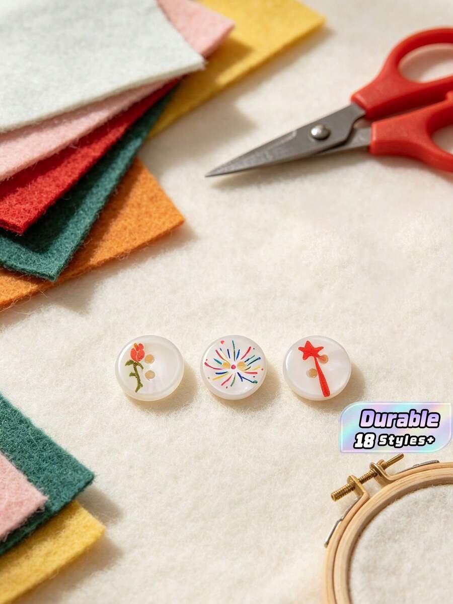 Pack 10 Pcs Premium Painted Shell Buttons Palace Style Casual Pattern Two Hole Round Small Decorative Fasteners For Shirts Cardigans Outerwear Hand‑Sewn Clothing Sewing Accessories - 10pcs - View 1